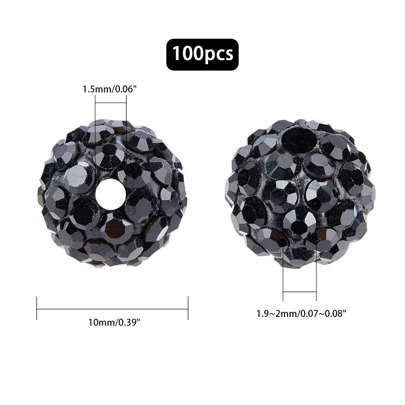 PH PandaHall 100pcs 10mm Black Rhinestones Beads Pave Disco Ball Clay Beads Shiny Round Baseball Bead Polymer Clay Crystal Bead for Bracelet Necklace Earring Jewelry Making Halloween Christmas Decor - Image 3